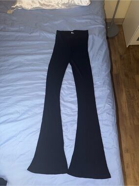 Black Ribbed Flared Knit Pants